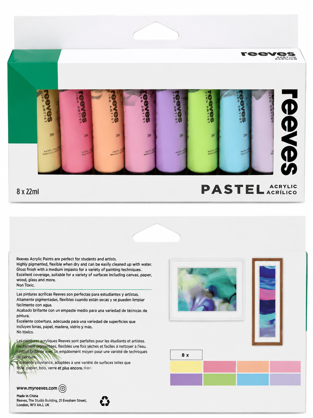 Reeves Pastel Acrylic Paint Set 8 x 22ml