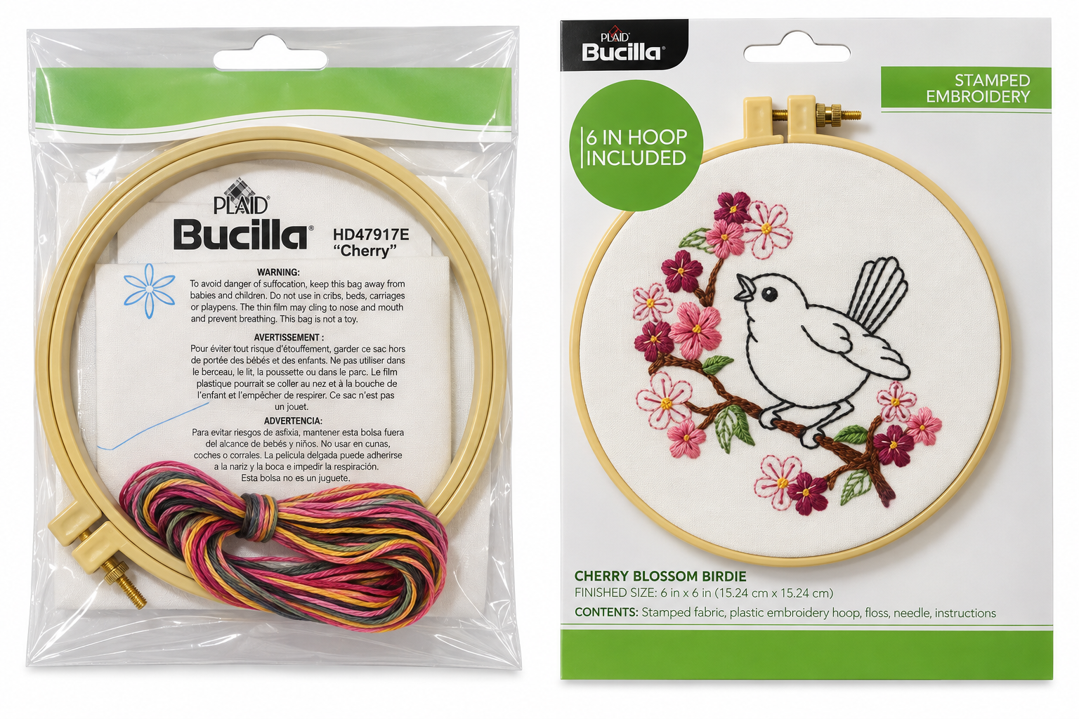 Bucilla Stamped Embroidery Kit 6in - Cherry Blossom Birdie
