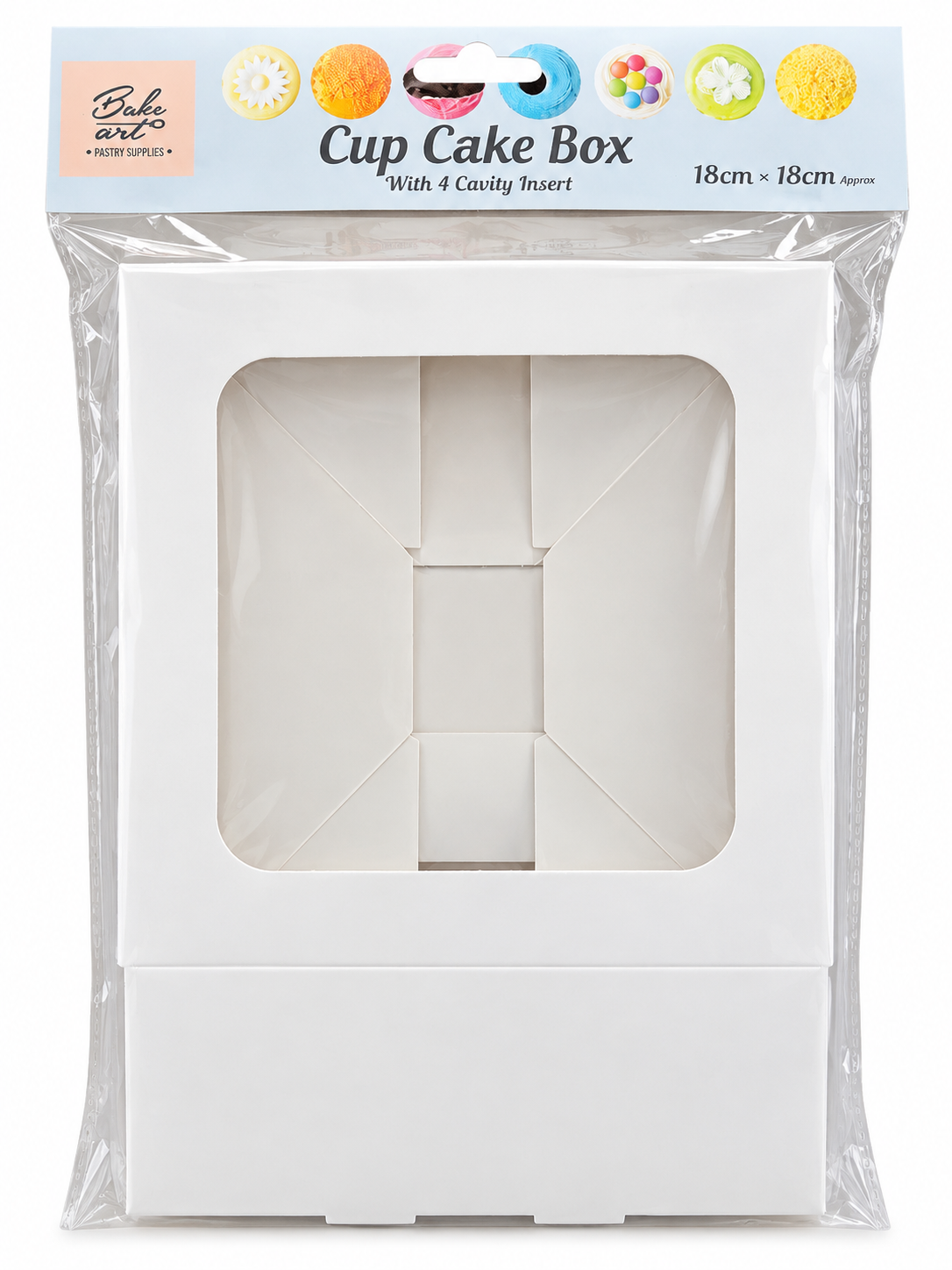 Bake Art Cup Cake Box with 4 Cavity Insert 18cm x 18cm