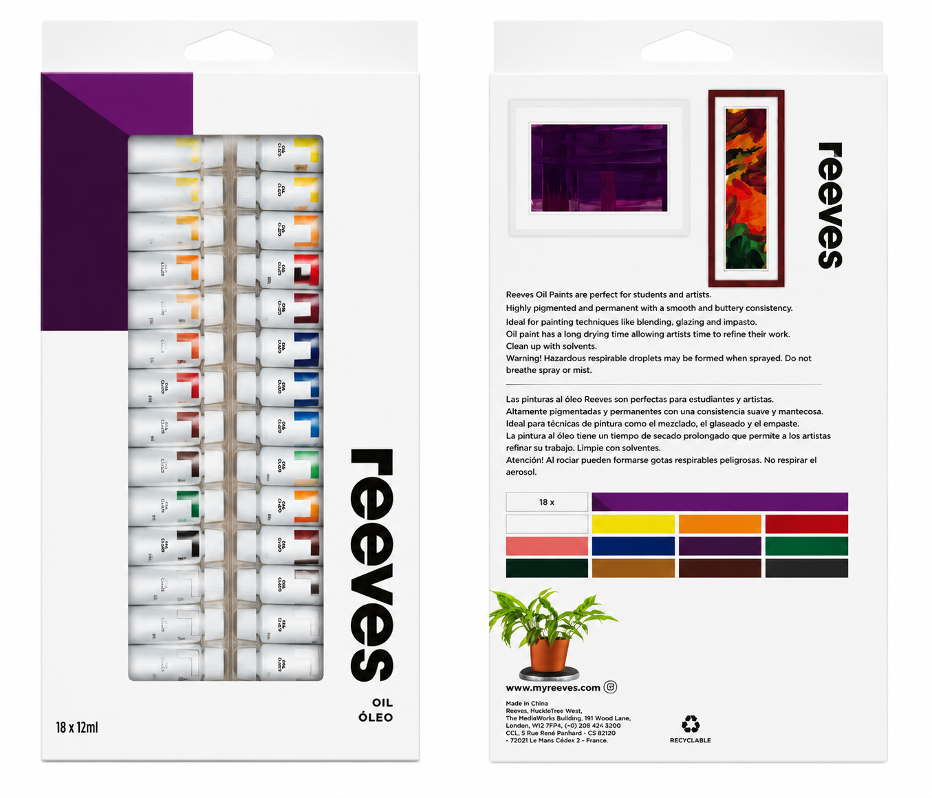 Reeves Oil Paint Set 18 Colours 12ml