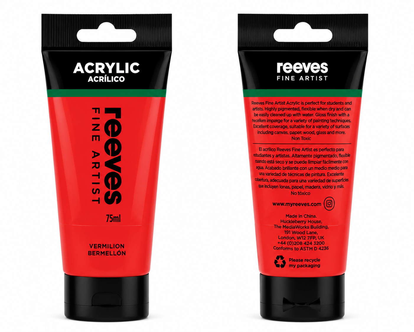 Reeves Acrylic Paint 75ml Vermilion
