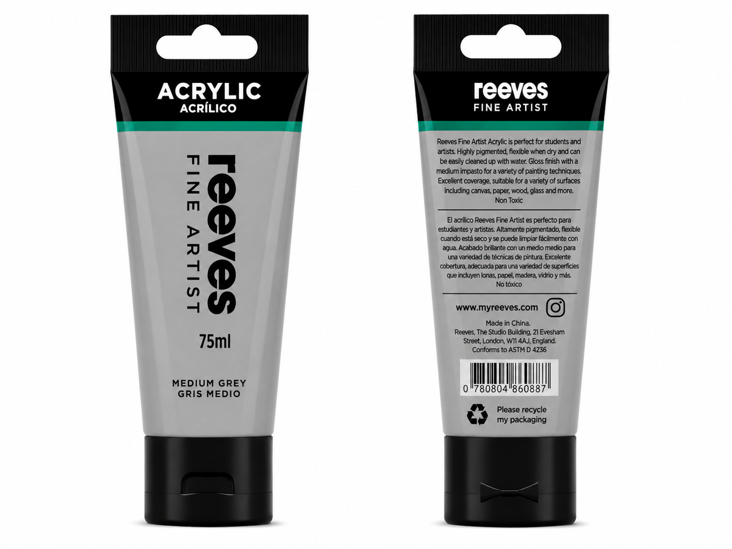 Reeves Acrylic Paint 75ml Medium Grey