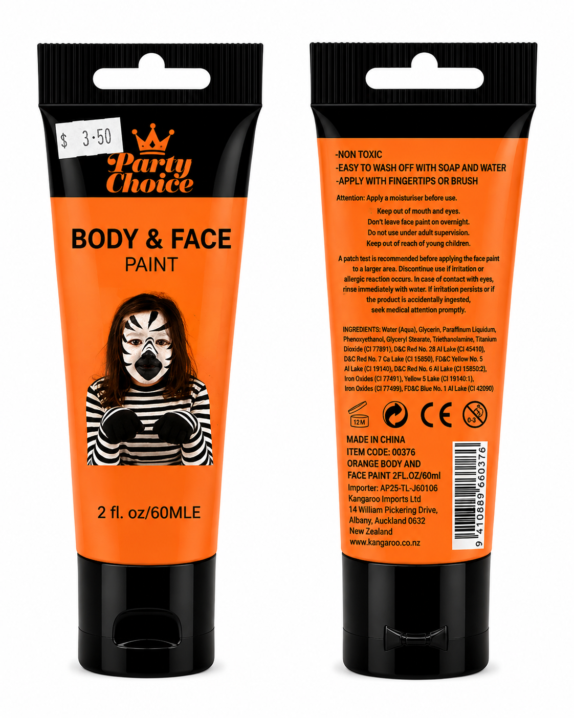 Party Choice Body & Face Paint 60ml - Orange